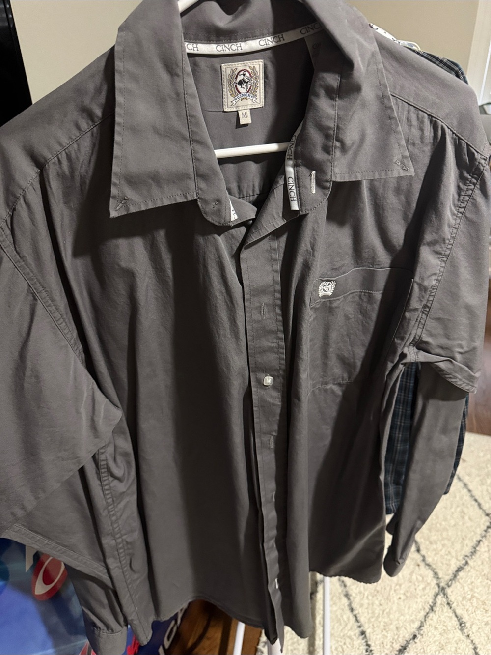 Cinch Men's Charcoal Button-Down Shirt with Chest Embroidery